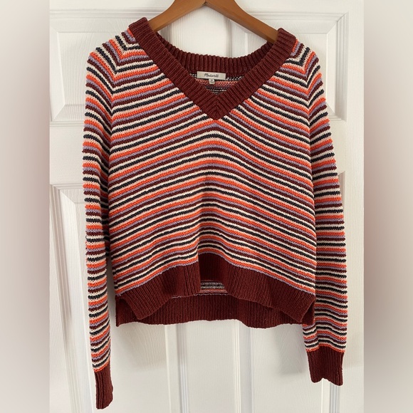 Madewell Arden V-Neck Crop Pullover Sweater in Stripe Size XS - Picture 3 of 5
